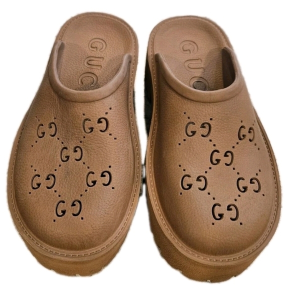 Tan Perforated GG Slip-On Clogs Made In Italy, 40 - Picture 2 of 9